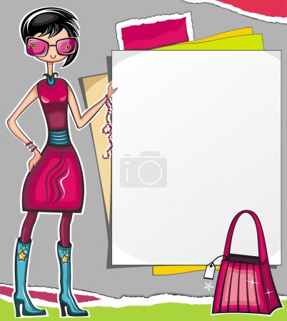Shopping girl showing paper banner