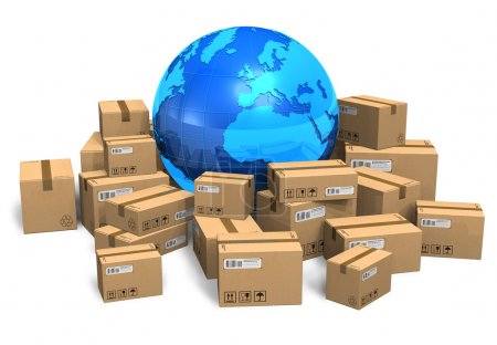 Cardboard boxes and Earth globe