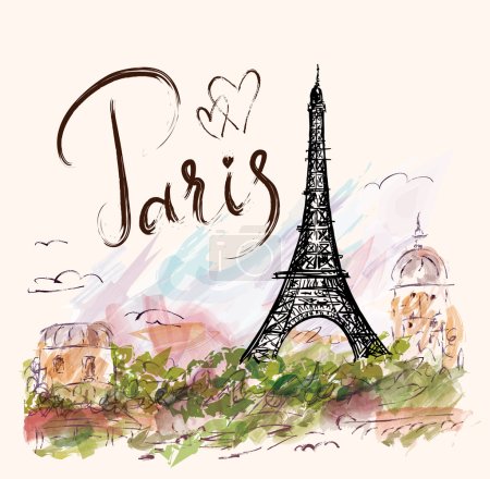 illustration with Eiffel tower, Paris