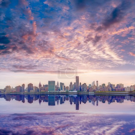 Manhattan New York skyline at sunset East River