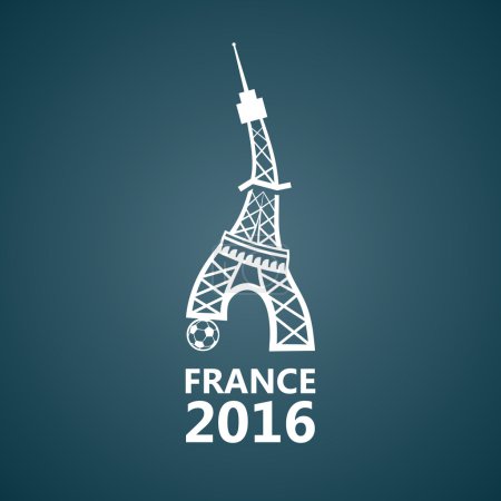 France Football Euro 2016 logo. Eiffel Tower plays soccer. White vector icon design.