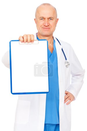 Doctor holding empty clipboard