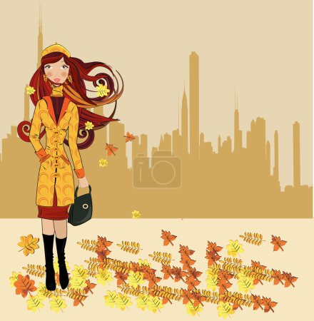 Girl walking on autumn street