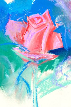 Drawing of red rose by pastel