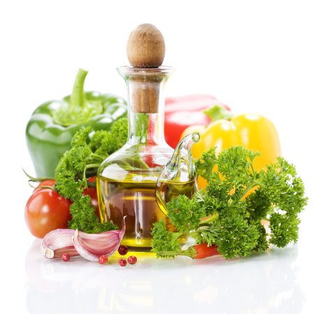 Vegetables still life with olive oil