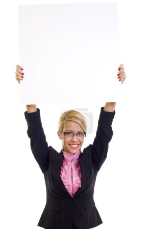 Woman with empty white board