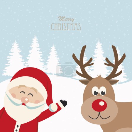 santa claus and reindeer snowy background