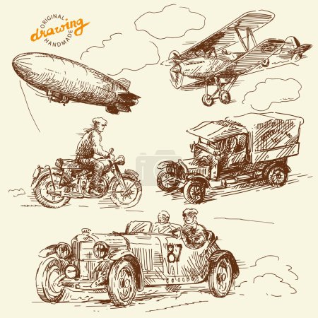Old times vehicles-handmade drawing