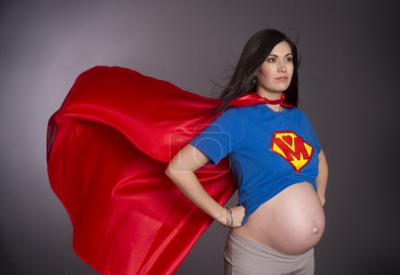 Pregnant Woman Mother Character Super Hero Red Cape Chest Crest