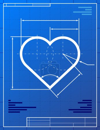 Illustration of heart like blueprint drawing