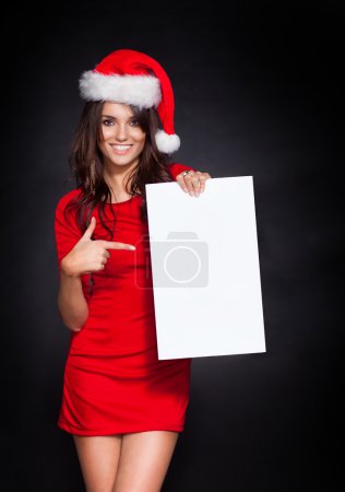 Blank sign - woman Santa Claus