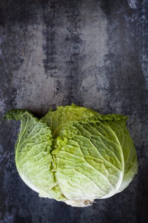 Cabbage on Slate Overhead View