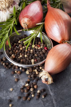 Shallots, Peppercorns, Garlic and Rosemary