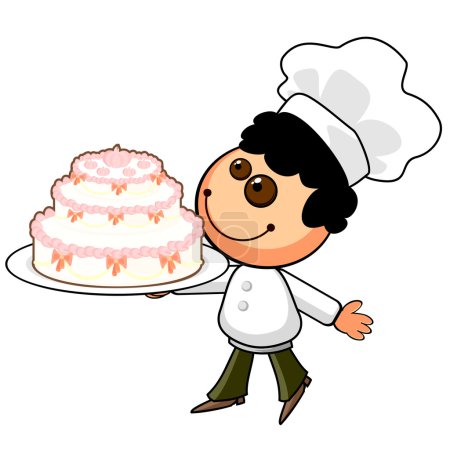 Cartoon cook with holiday cake