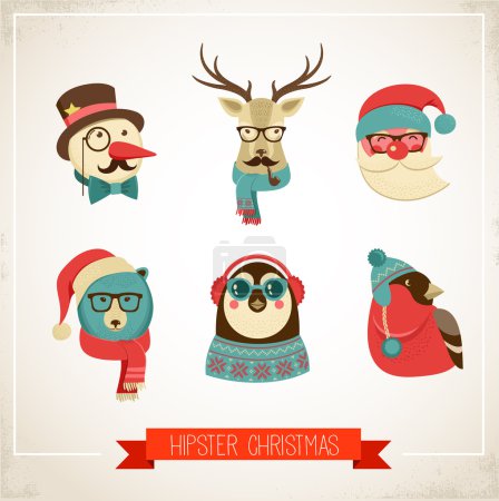 Christmas background with hipster animals