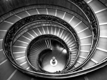 Bramante Staircase black and white, exit stairs from Vatican Cit