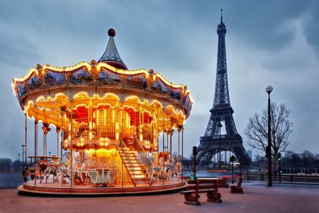 vintage carousel close to Eiffel Tower, Paris