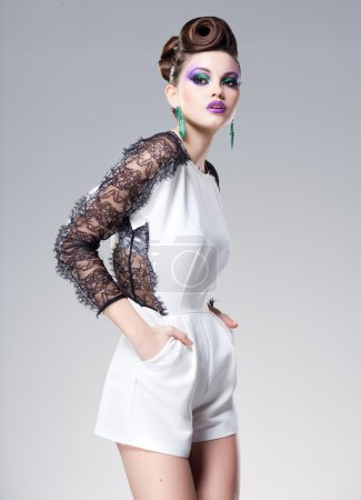 beautiful woman dressed elegant posing glamorous - studio fashion shot