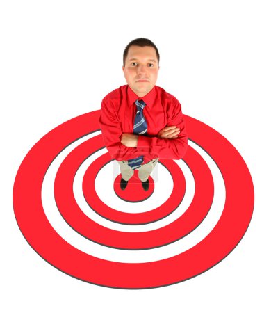 Businessman in red shirt with his hands crossed, top view