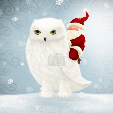 Santa Claus rides white owl