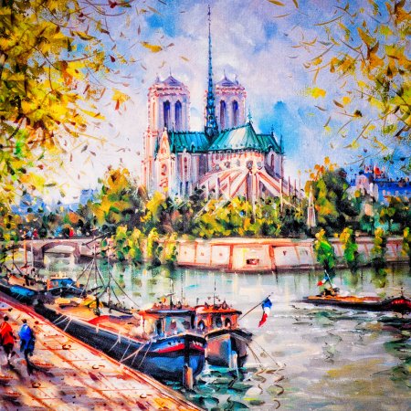 Colorful painting of Notre Dame in Paris