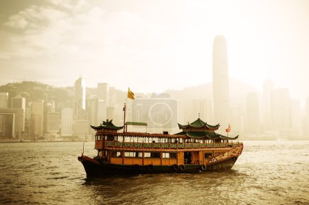 Hong Kong skyline with boats