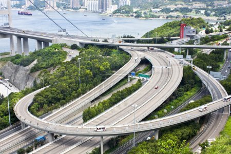 Aerial view of complex highway interchange in HongKong
