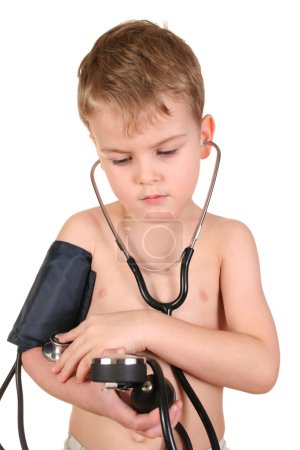Child with sphygmomanometer