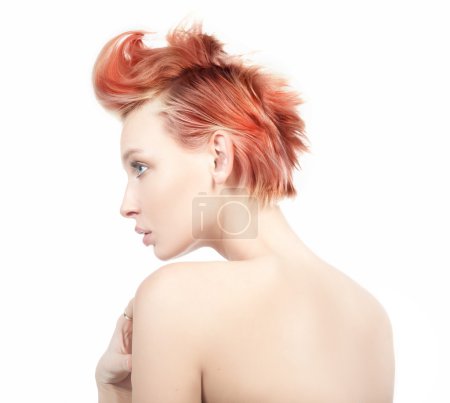 Profile view of a red haired woman