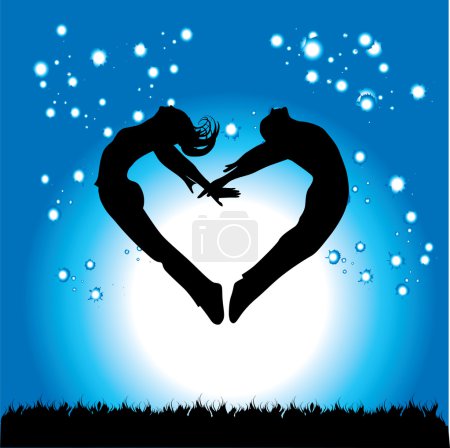 Silhouette of couple in the form of heart