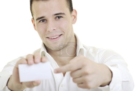 Young business man with empty card