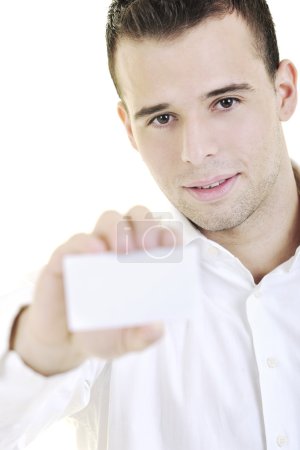 Young business man with empty card