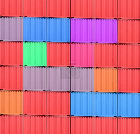 Background of multi-colored freight shipping containers at the docks