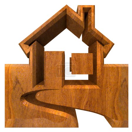 House Icon in wood - 3d