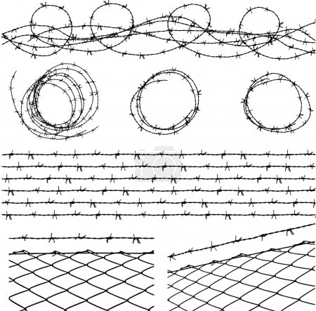Some barbed wire elements with fence and a barbed wire seamless module in a separate layer