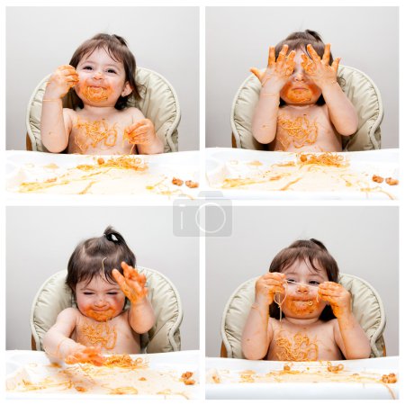 Happy baby funny messy eater