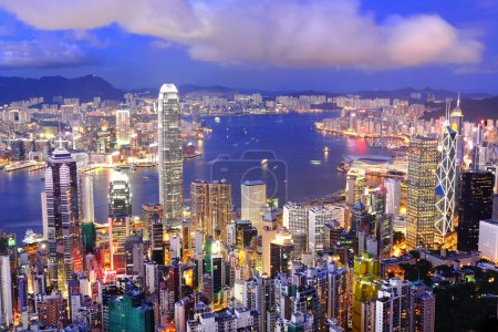 Hong Kong central district skyline and Victoria Harbour view at
