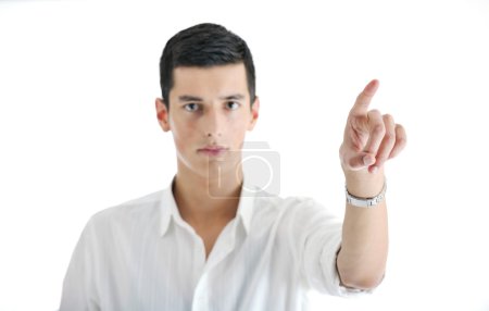 Young businessman with empty white card