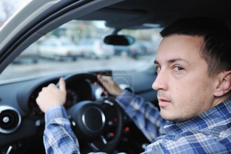 Man using car navigation