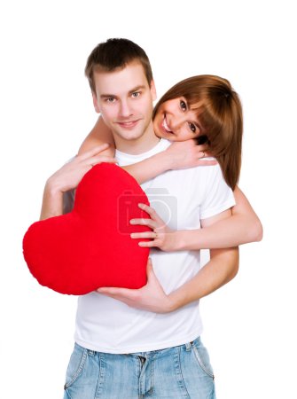 Couple with a red heart on white background