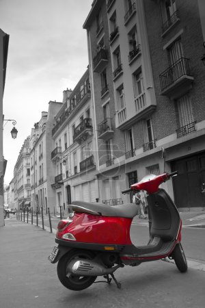 The red bike on the street in Paris ,France, Europe