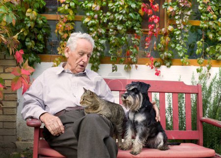 Senior man with pets