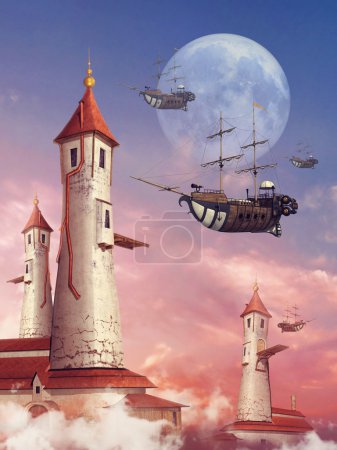 Fantasy towers and flying ships