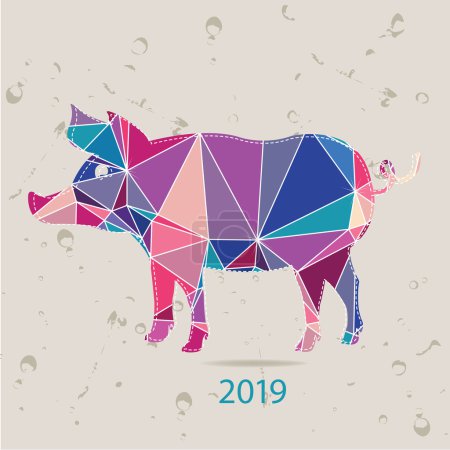 The 2019 new year card with Pig made of triangles