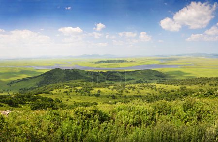 Green hills and lakes, panorama, Primorye, russia