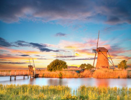 Windmills and water canal in Kinderdijk, Netherlands