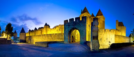 Panoramic of Castle Carcassonne in night scene