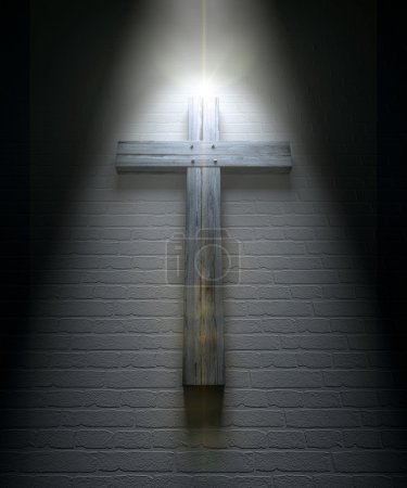 Crucifix On A Wall Under Spotlight