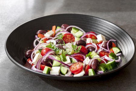 Greek Salad in Black Bowl