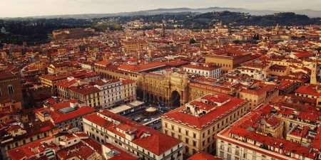 Piazza della Repubblica (Republic square) aerial view. Florence.